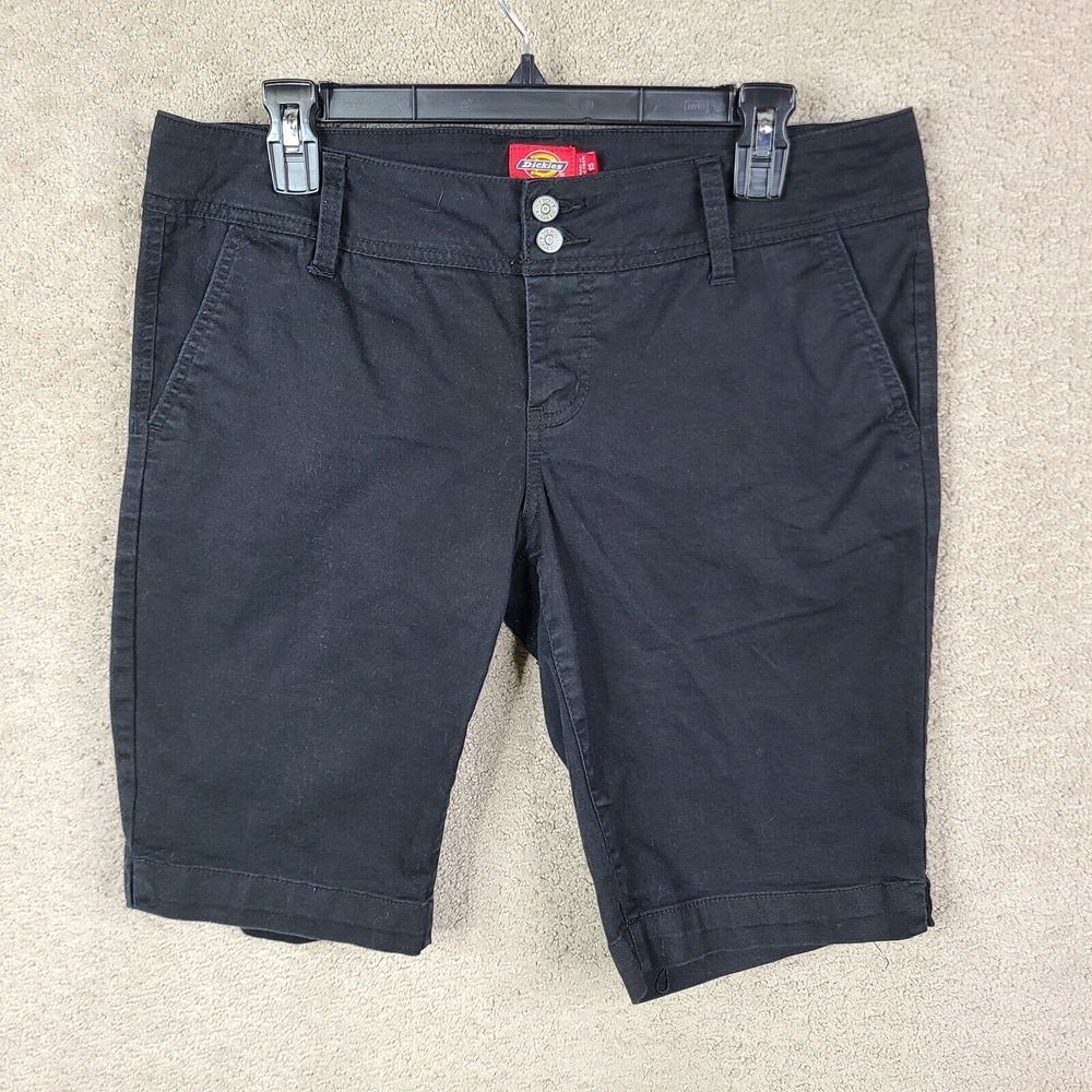 Dickies Shorts Youth Girls 15 Black Chino Flat Front Cotton‎ Blend Stretch